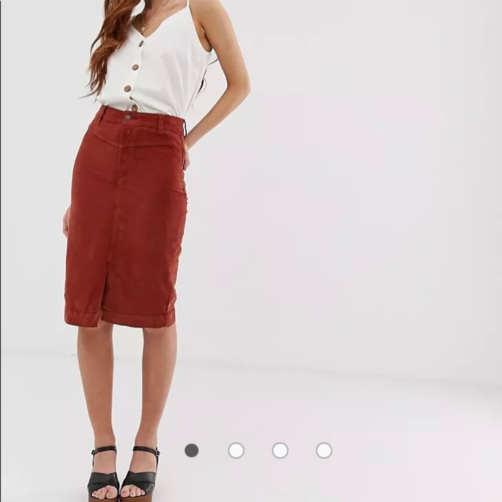 Free People Burt orange/rust colored cord midi skirt